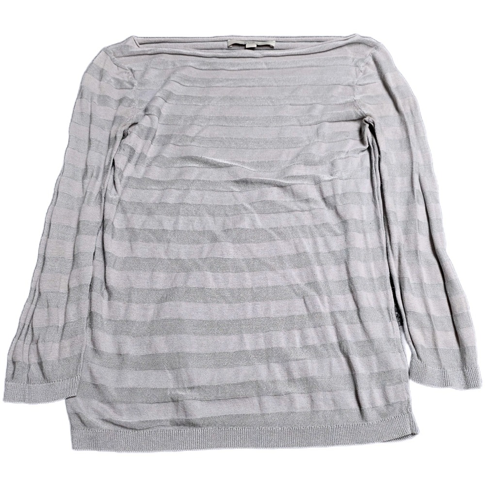 LOFT Striped Long Sleeve Sweater Top Women's Size XS Light Gray Light‎ Weight